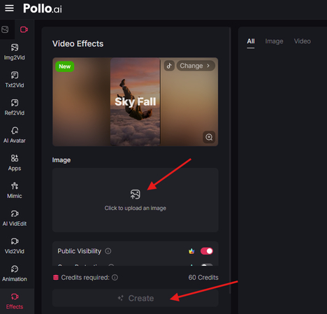 Uploading an image and creating a video with a Pollo AI video effect