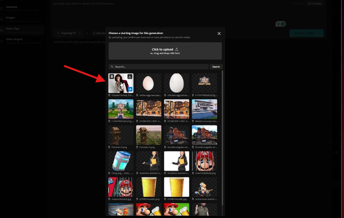 Uploading the freeze frame screenshot to create longer videos in Kapwing AI