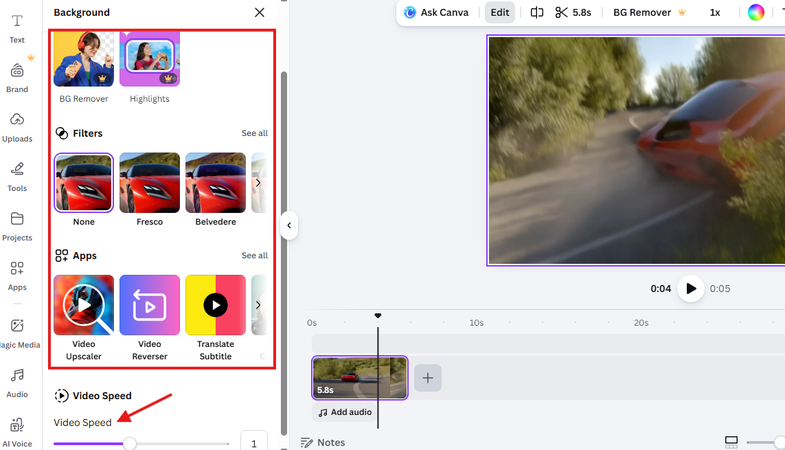 Using advanced editing tools in the Canva AI video generator