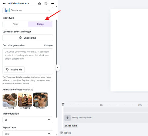 Using Canva AI to generate videos from images