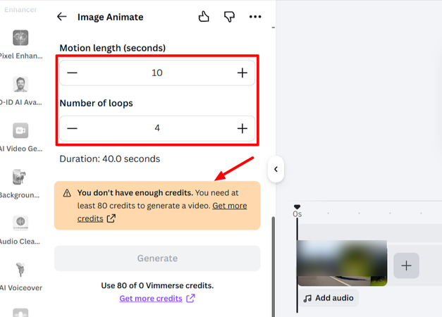 Video duration and loop settings in Canva AI Image Animate