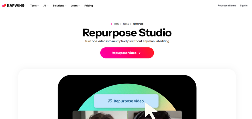 Video repurposing in Kapwing AI video generator