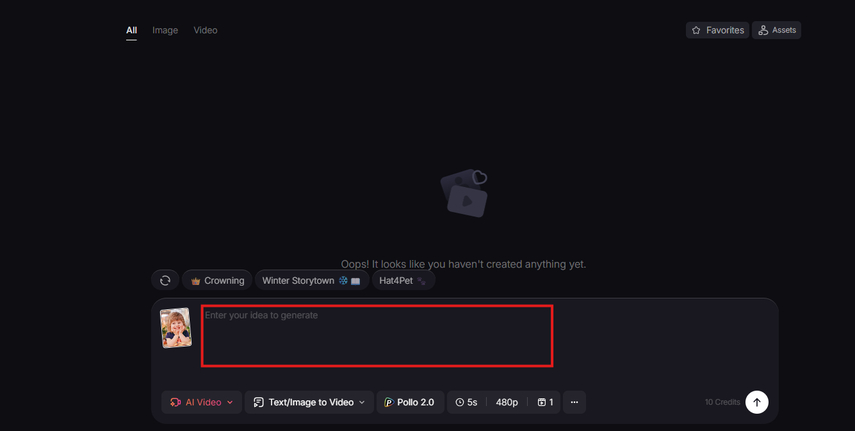 Writing a prompt in Pollo AI video generator