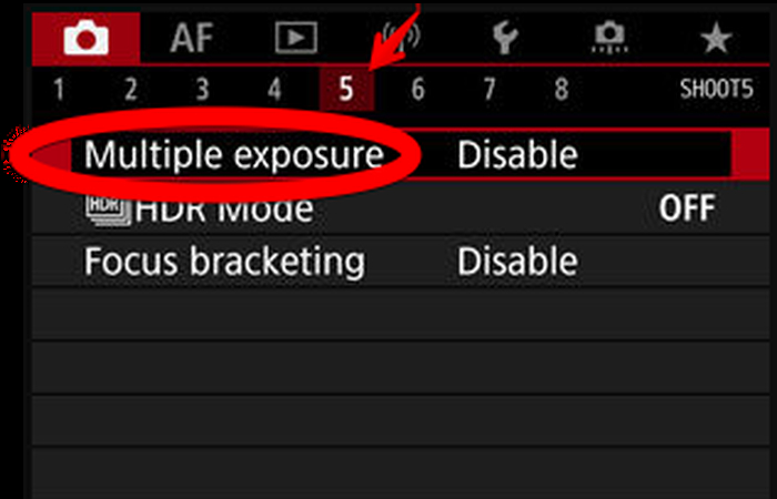 Canon EOS R5 'Multiple exposure' Settings