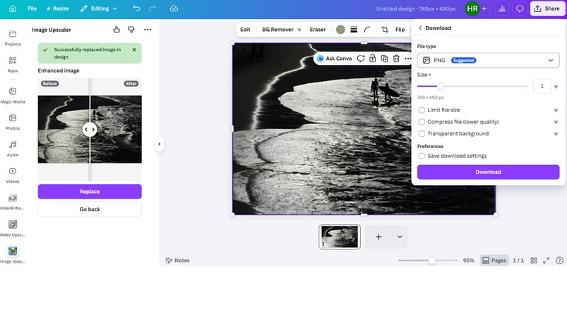 Download Canva Upscaled Image