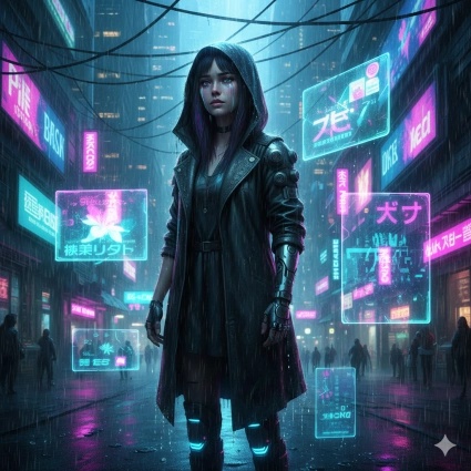 cyberpunk girl gemini sad prompts