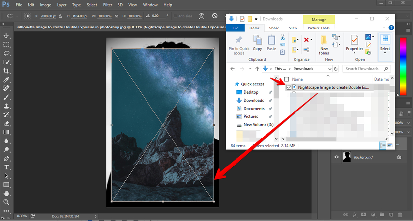 Layer photo imported into Photoshop by drag and drop
