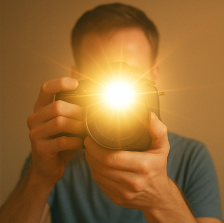 Light entering the camera lens while taking a photo