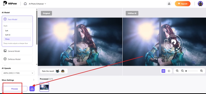 Processing and downloading the enhanced fantasy photograph