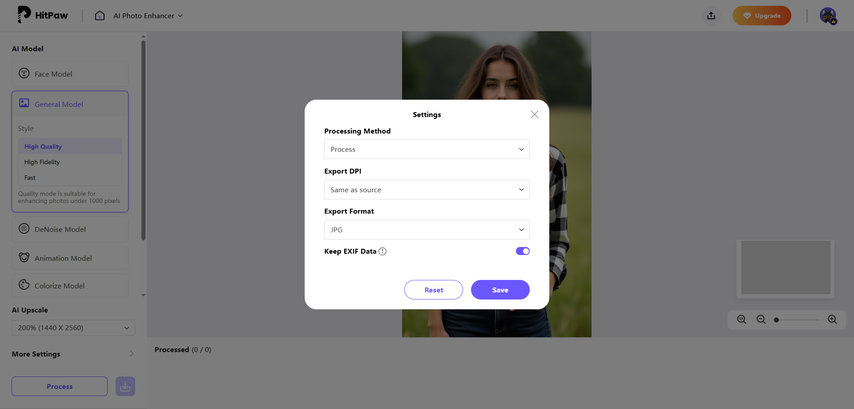 set export dpi and format