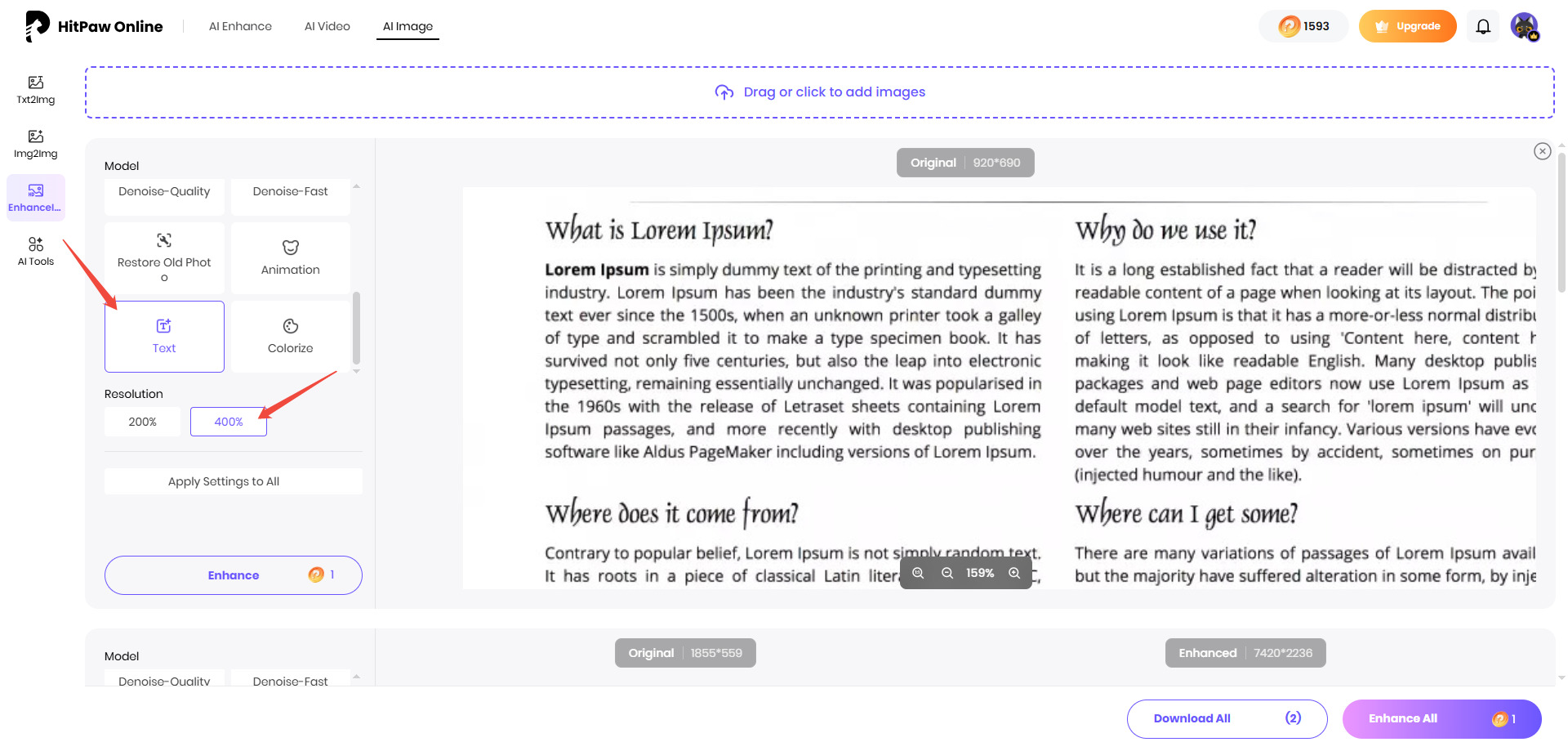 Unblurring text in a photo using HitPaw AI Photo Enhancer
