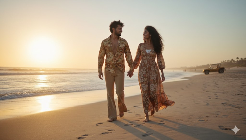 1970 beach sunset stroll image