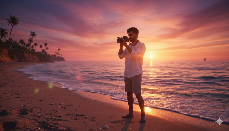 evening photography at beach