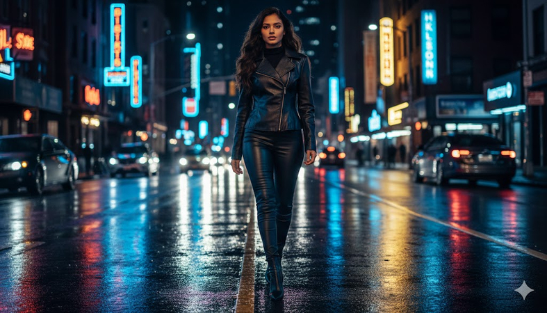 nighttime city fashion
