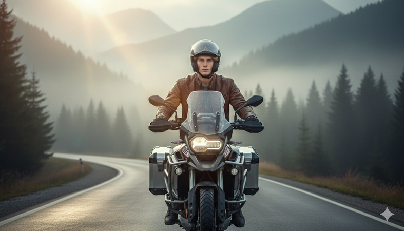 bike lover ai photo prompt for boy foggy