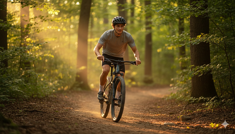 bike lover ai photo prompt for boy forest
