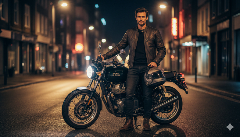 bike lover ai photo prompt for boy night interceptor