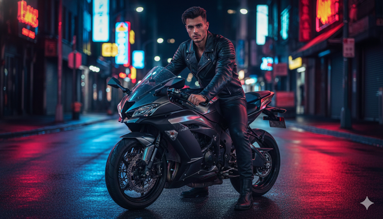 bike lover ai photo prompt for boy kawasaki