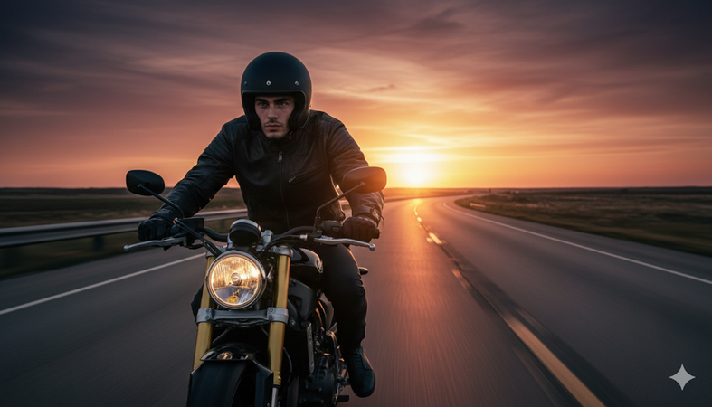 bike lover ai photo prompt for boy sunset