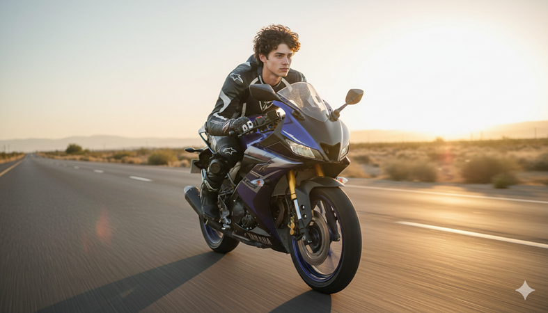 bike lover ai photo prompt for boy yamaha