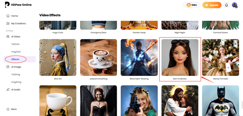 choose the effect option