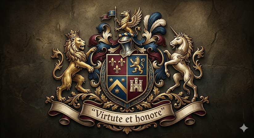 crest with large flowing banners