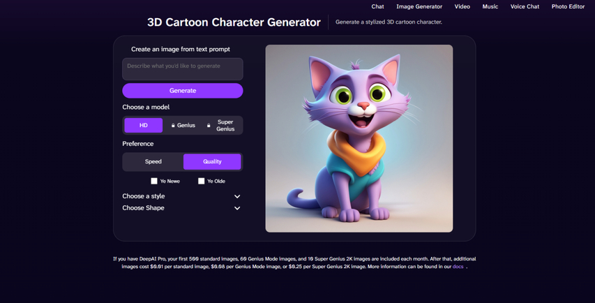 DeepAI Cartoon Character Generator