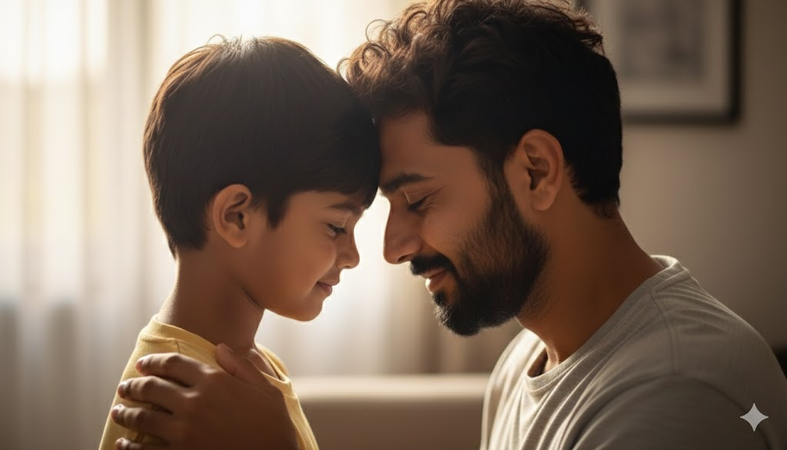 father and son hug prompt