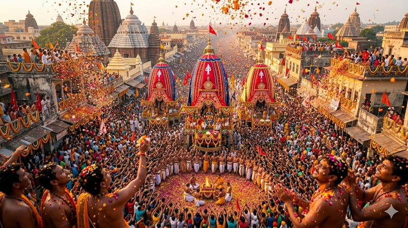 flower showering during yatra