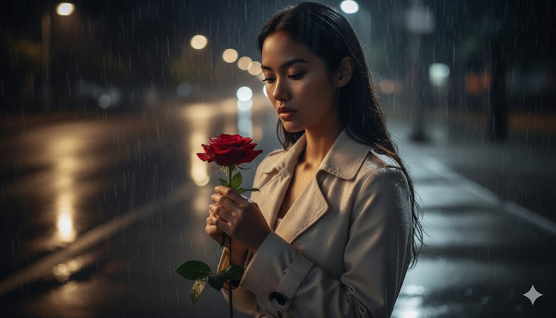 rose in the rain