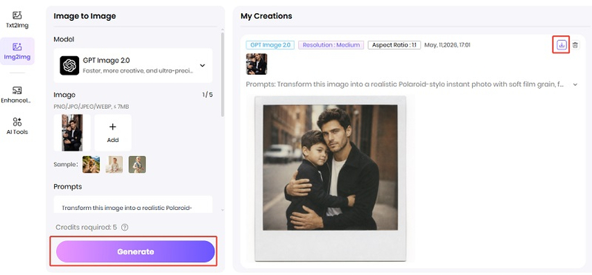 generate and download hitpaw polaroid image