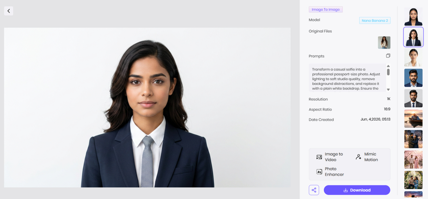 generate and download passport size photo