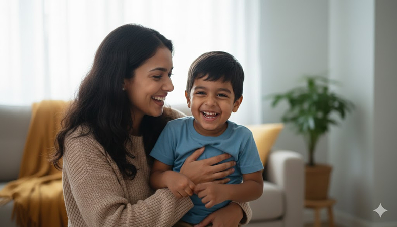 laughter mother and son prompt