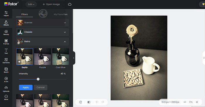 Adicionar Filtro Sépia no Fotor