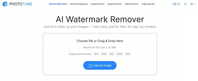 removedor de marca d'água de fotos phototune