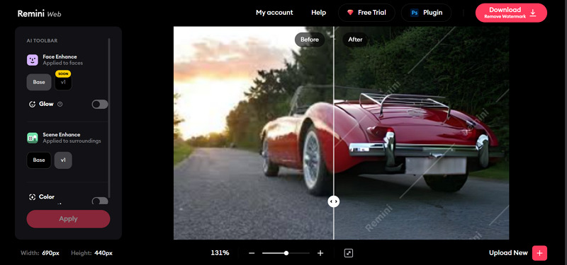 Remini AI Image Upscale on-line