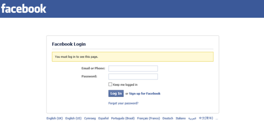 Facebook login pop-up while viewing without an account