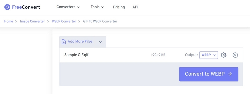 FreeConvert GIF to WEBP