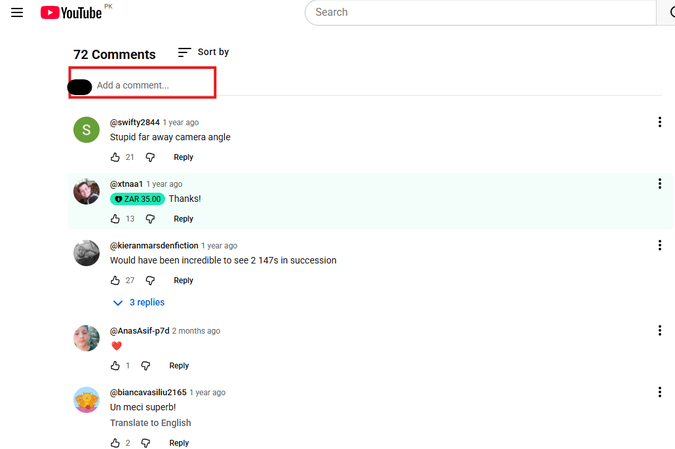 Full comment section on YouTube