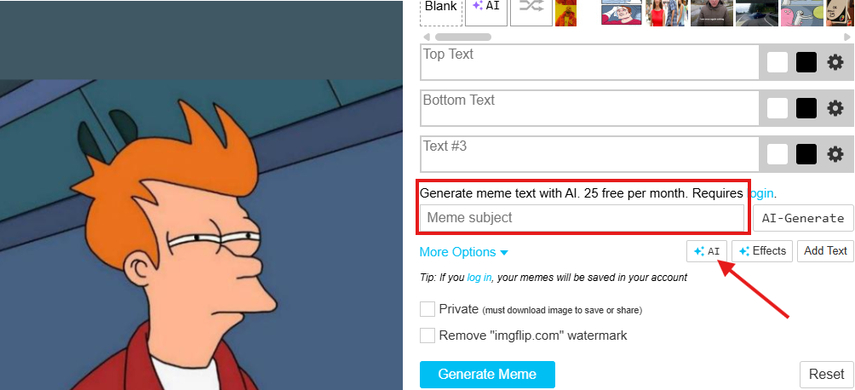 Imgflip AI text generator for memes