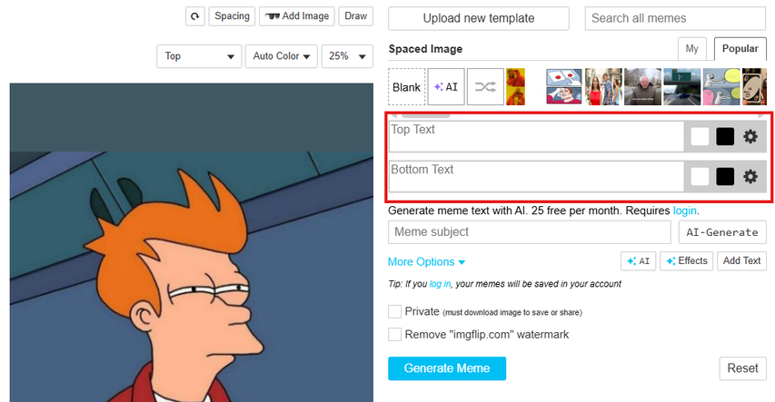 Imgflip Meme Generator Add text option