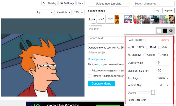 Imgflip Meme Generator Add Text settings