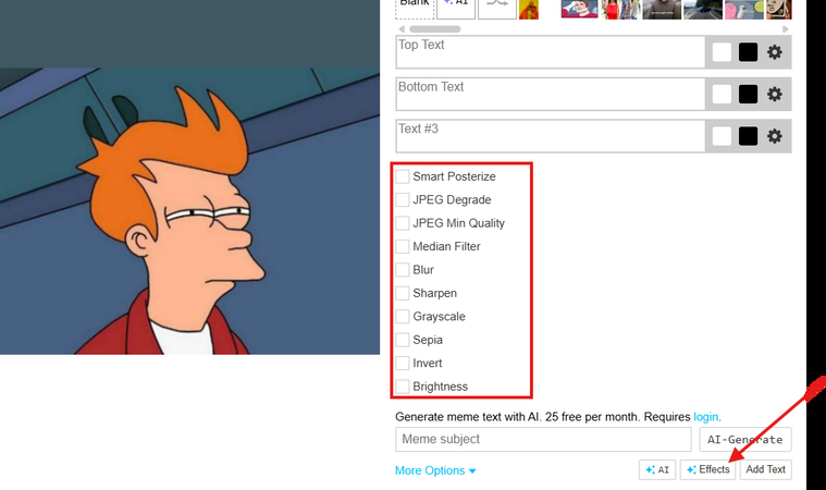 Imgflip Meme Generator AI effects