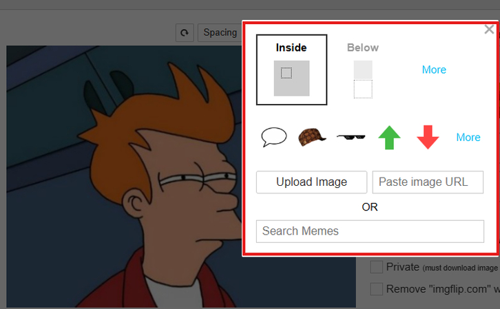 Imgflip Meme Generator placement and upload options