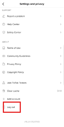 Logging out of TikTok