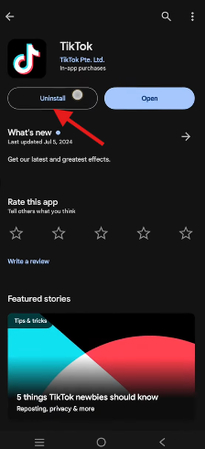 Uninstalling TikTok
