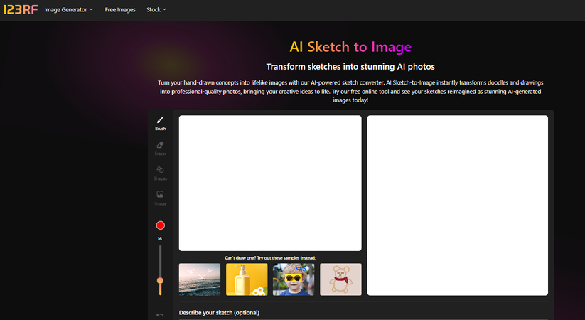 123RF AI Sketch to Image tool