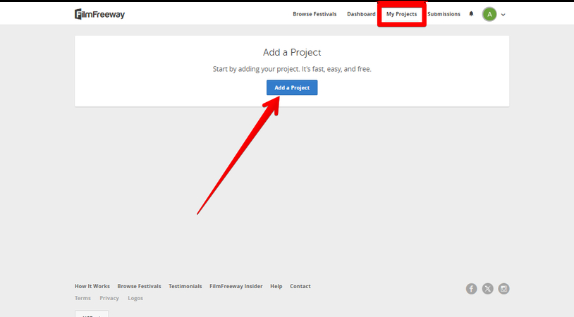 Adding a Project to FilmFreeway