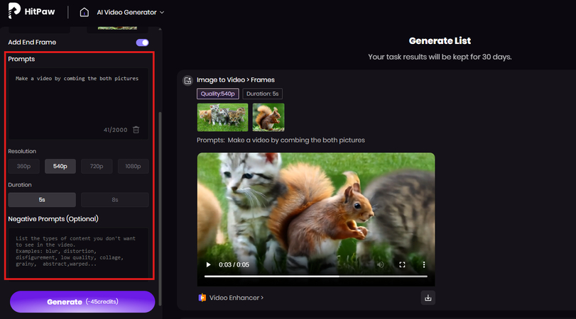 Adding a text prompt to make a video by combining pictures