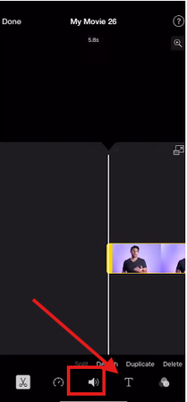 Adding a title and muting the audio of the split clip in iMovie on iPhone